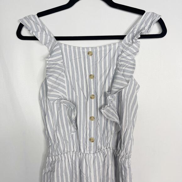 Abercrombie Kids Girls 13/ 14 White Blue Striped Ruffle Jumpsuit Cinch Pocket - Picture 3 of 12